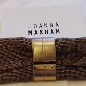 JOANNA MAXHAM Handbag Purse Clutch Leather & Fabric Brwn & Gold Brand New w/Tag